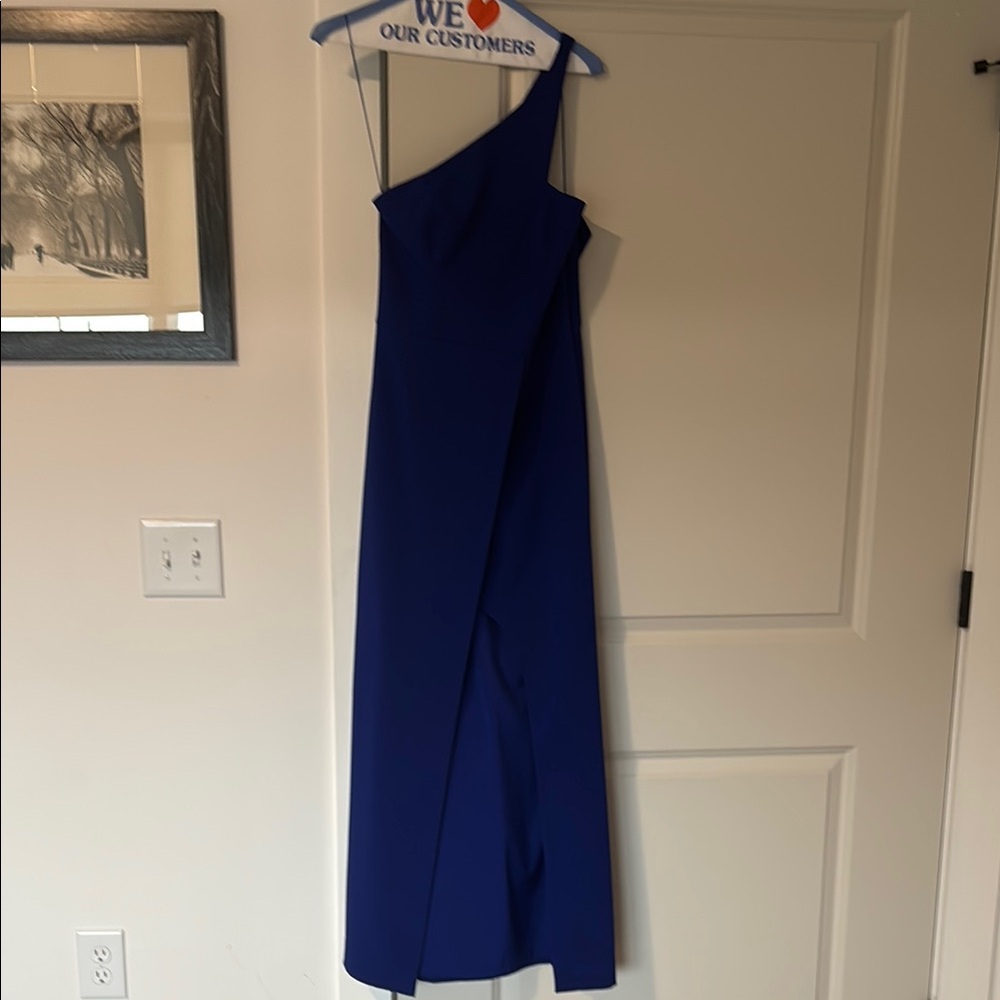 Elegant Blue Asymmetrical One Shoulder Gown